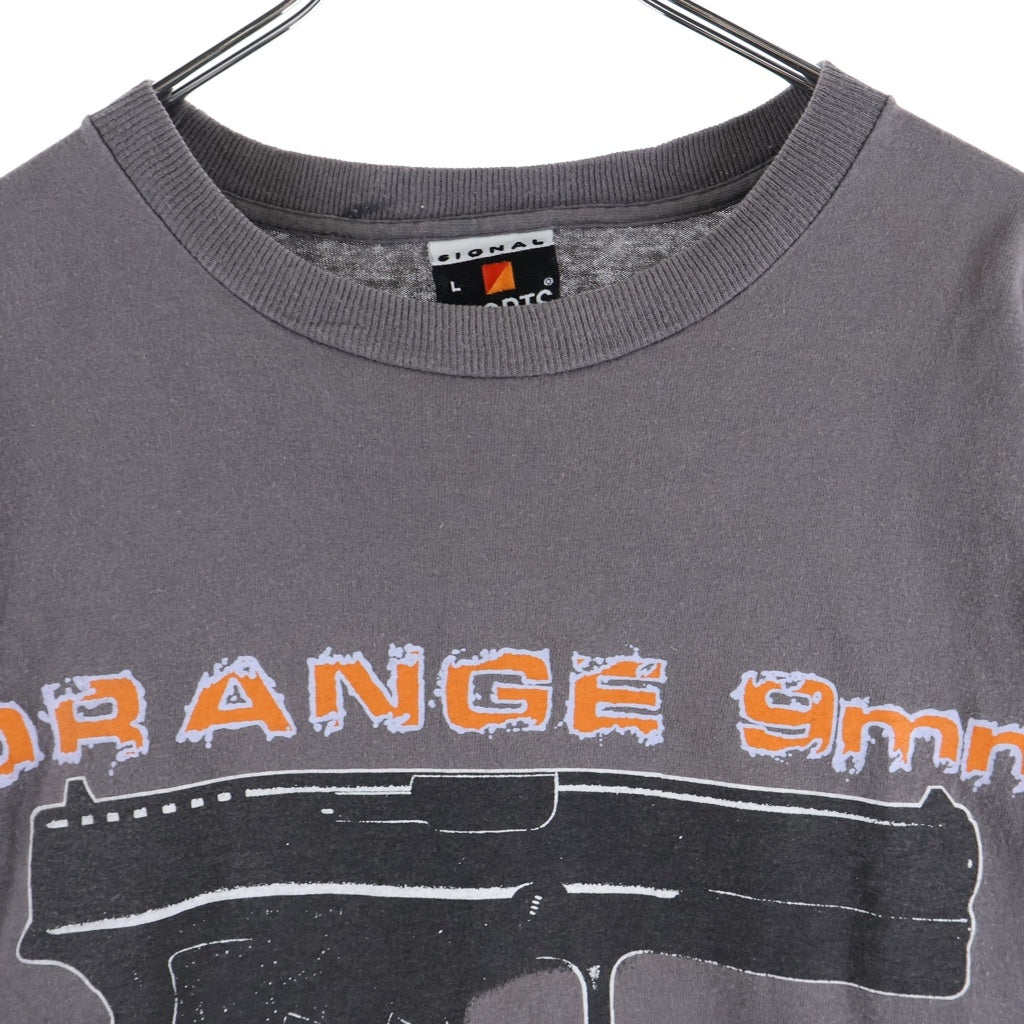 VINTAGE(ヴィンテージ) 90S ORANGE 9mm オレンジ 9ミリ 銃 両面プリント半袖カットソーTシャツ グレー