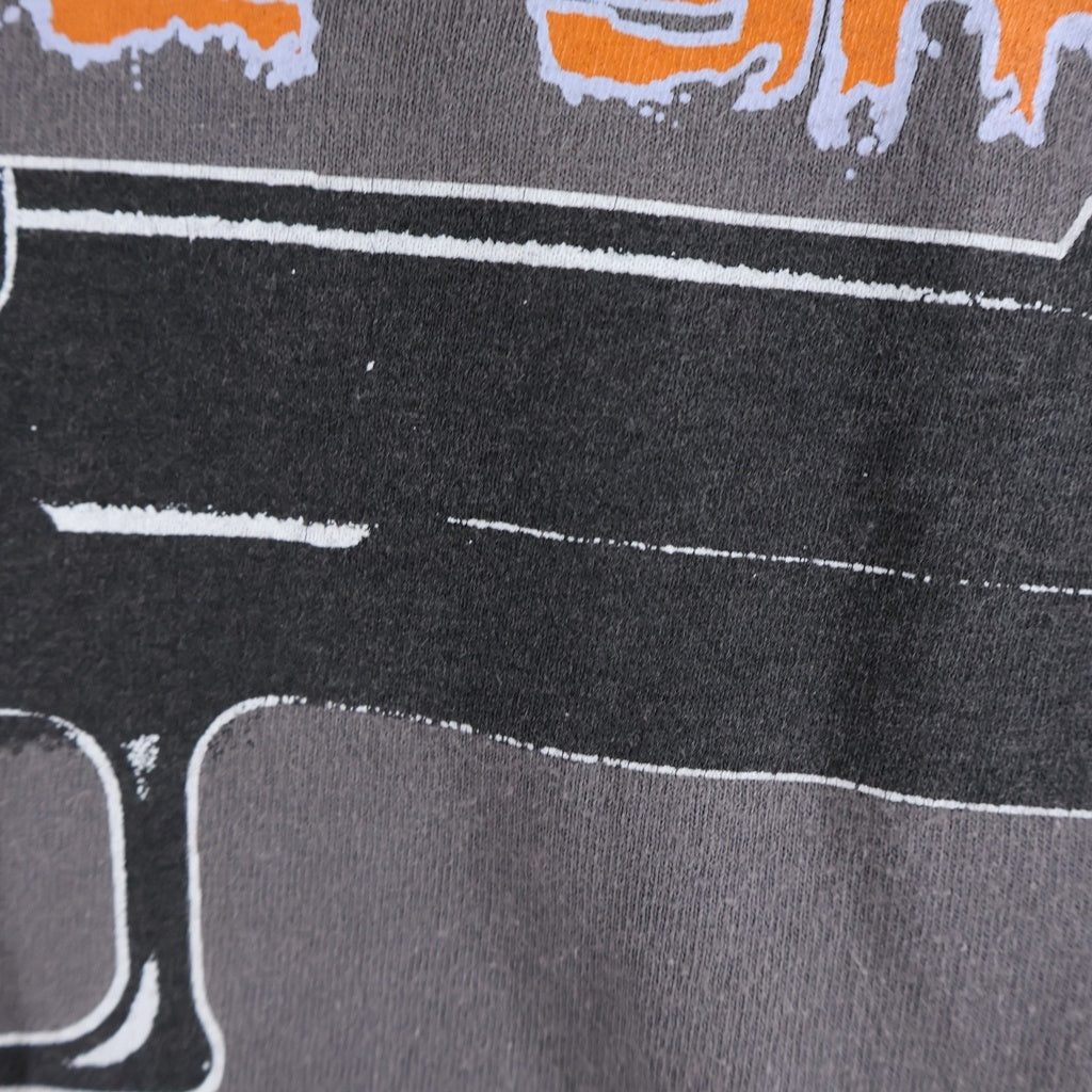 VINTAGE(ヴィンテージ) 90S ORANGE 9mm オレンジ 9ミリ 銃 両面プリント半袖カットソーTシャツ グレー