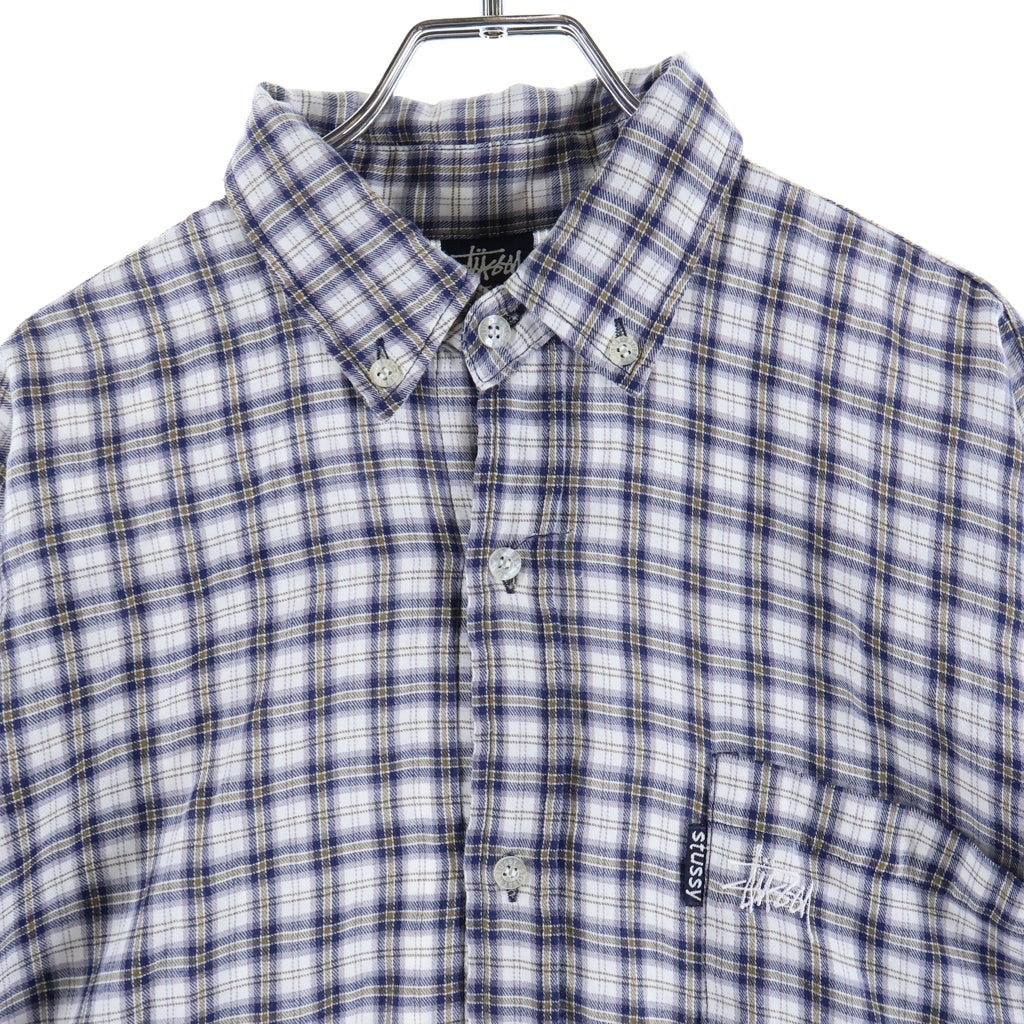 STUSSY(ステューシー) 90S OLD COTTON CHECK L/S SHIRT コットン チェック 長袖シャツ ホワイト/ブラウン