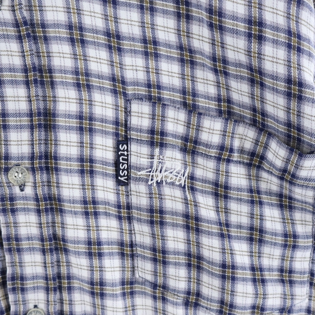 STUSSY(ステューシー) 90S OLD COTTON CHECK L/S SHIRT コットン チェック 長袖シャツ ホワイト/ブラウン