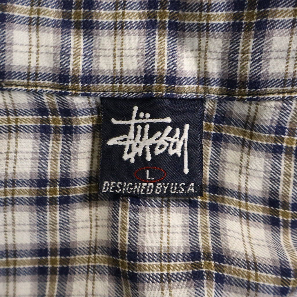 STUSSY(ステューシー) 90S OLD COTTON CHECK L/S SHIRT コットン チェック 長袖シャツ ホワイト/ブラウン