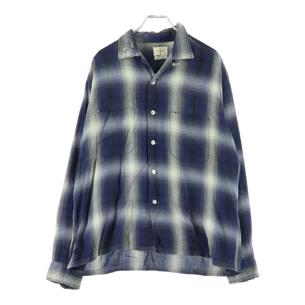 VINTAGE(ヴィンテージ) 60S BRENT (ブレント) OMBRE RAYON CHECK L/S SHIRT 金タグ オンブレ レーヨン チェック 長袖シャツ ブルー/グレー