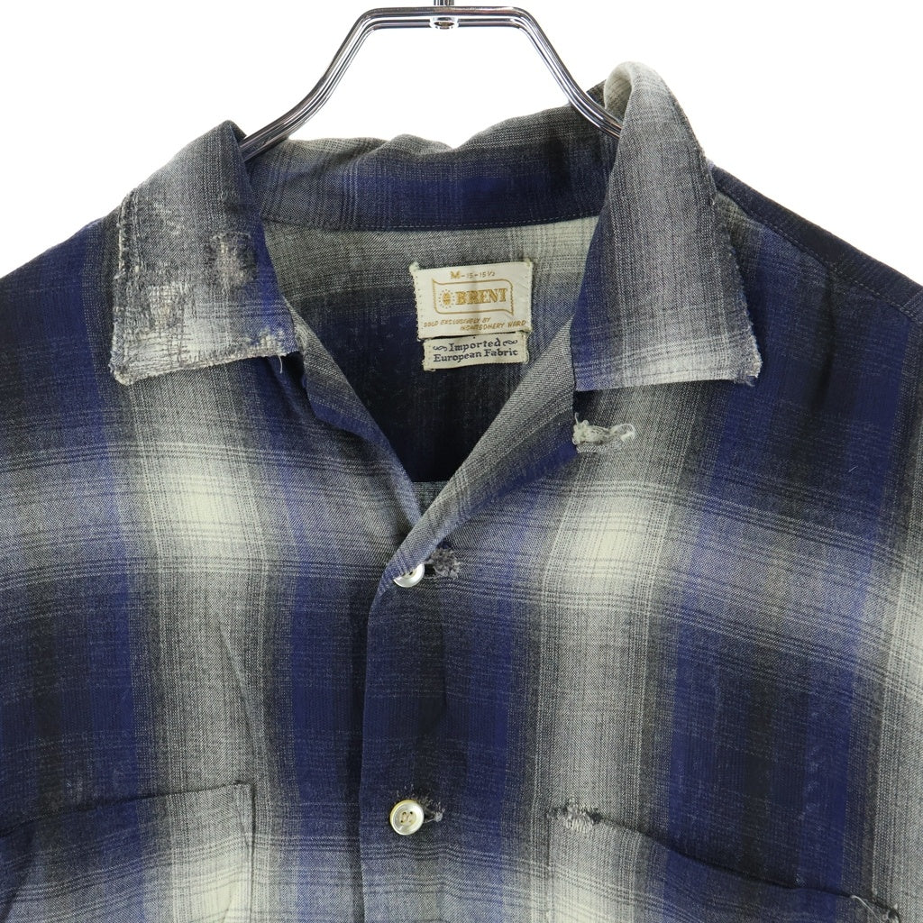 VINTAGE(ヴィンテージ) 60S BRENT (ブレント) OMBRE RAYON CHECK L/S SHIRT 金タグ オンブレ レーヨン チェック 長袖シャツ ブルー/グレー