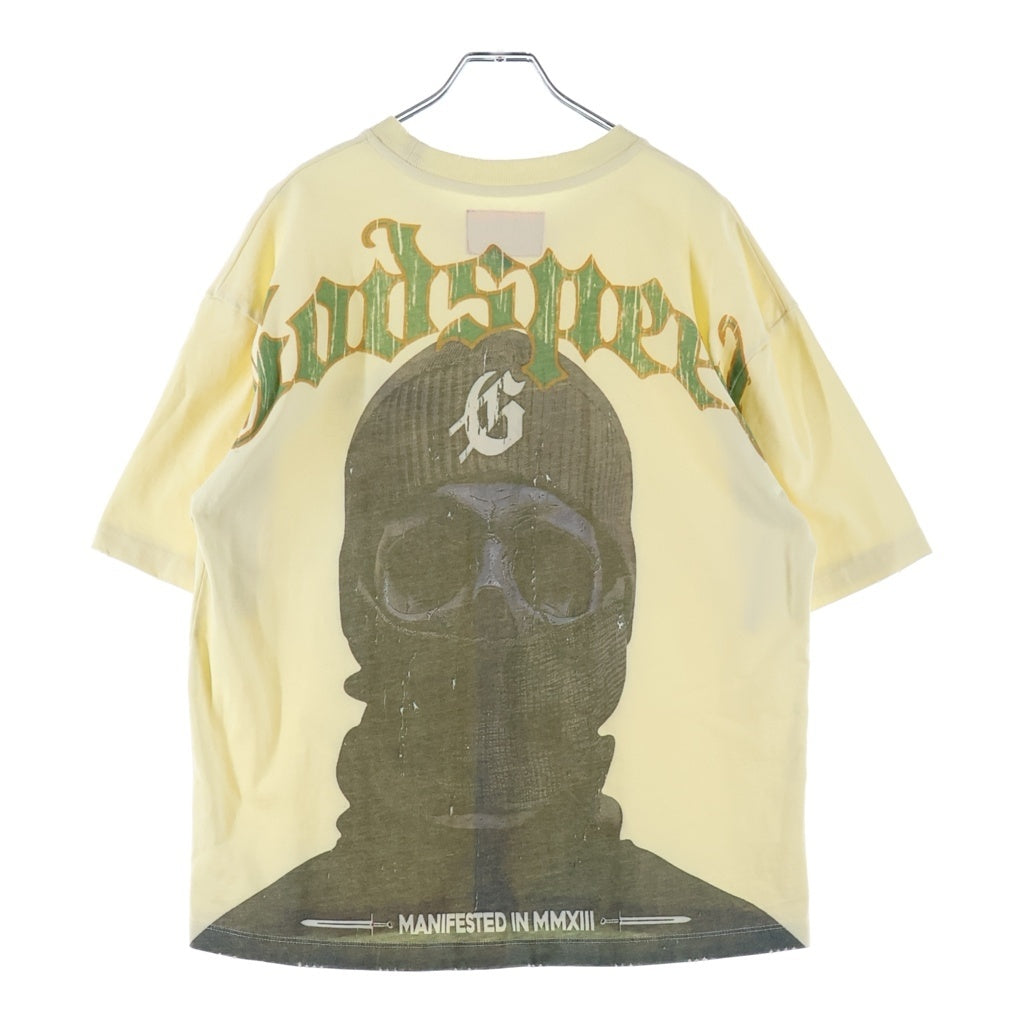 NO BRAND(ノーブランド) GOD SPEED (ゴッドスピード) NEY YORK BALACLAVA SZN T-SHIRT BONE バラクラバ 両面プリント 半袖Tシャツ カットソー イエロー