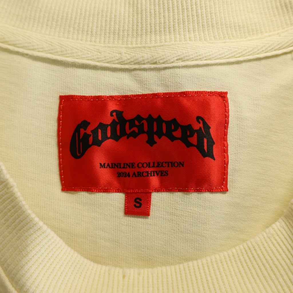 NO BRAND(ノーブランド) GOD SPEED (ゴッドスピード) NEY YORK BALACLAVA SZN T-SHIRT BONE バラクラバ 両面プリント 半袖Tシャツ カットソー イエロー