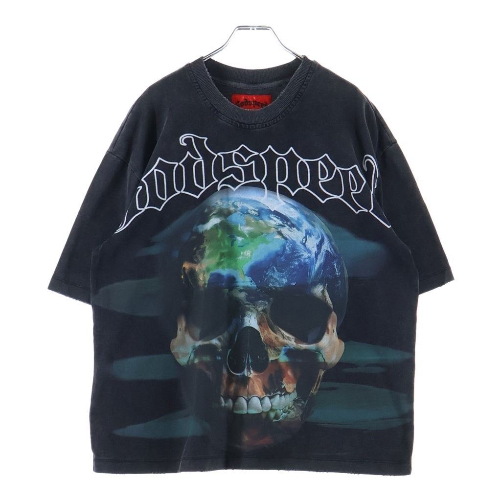 NO BRAND(ノーブランド) GOD SPEED (ゴッドスピード) NEY YORK SKLOBE TEE スカル フロントプリント 半袖Tシャツ カットソー ブラック