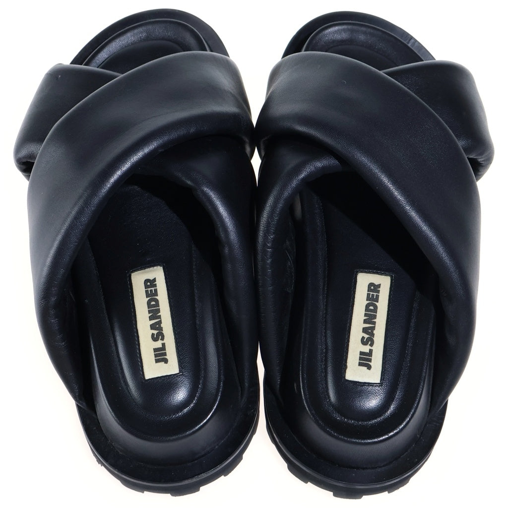 JIL SANDER(ジルサンダー) LEATHER CROSS-STRAP SANDALS レザークロスストラップサンダル 厚底シューズ ブラック レディース