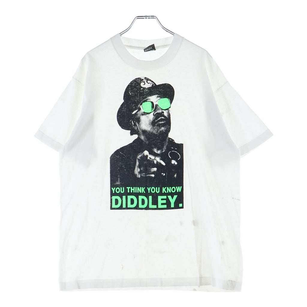VINTAGE(ヴィンテージ) 90S BO DIDDLEY THINK YOU KNOW FRONT PRINT TEE USA製 グリーンサングラス フロントプリント 半袖Tシャツ カットソー ホワイト