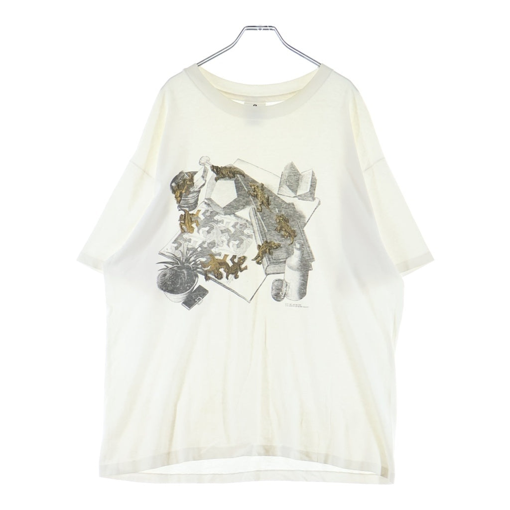 VINTAGE(ヴィンテージ) 90S M.C. ESCHER REPTILES FRONT PRINT TEE USA製 爬虫類 だまし絵 フロントプリント 半袖Tシャツ カットソー ホワイト