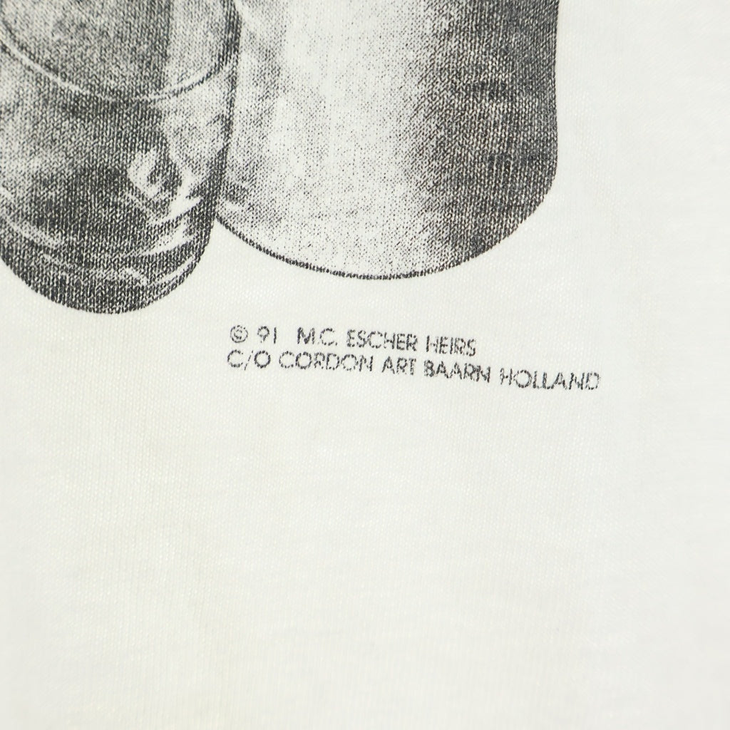 VINTAGE(ヴィンテージ) 90S M.C. ESCHER REPTILES FRONT PRINT TEE USA製 爬虫類 だまし絵 フロントプリント 半袖Tシャツ カットソー ホワイト