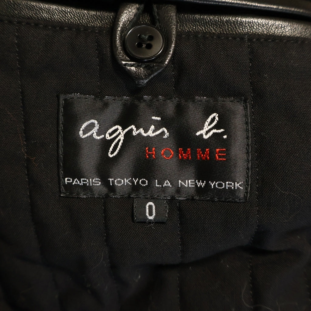 agnes b. homme(アニエスベーオム) 00S LEATHER COAT RIRI ZIP フランス製 羊革 ダブルジップ レザー コート ジャケット ブラック 01018808 03-5412-1700