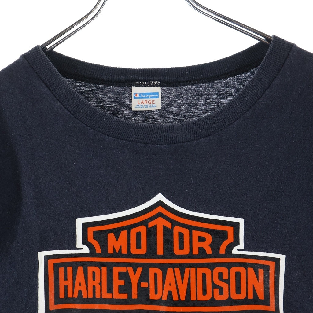 CHAMPION(チャンピオン) 80S HARLEY-DAVIDSON (ハーレーダビッドソン) USA製 フロントプリント クルーネック半袖Tシャツ ブラック