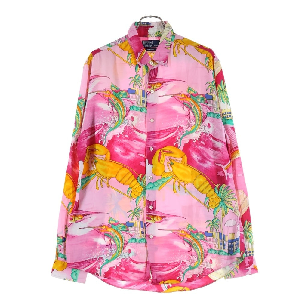 POLO RALPH LAUREN(ポロラルフローレン) MARLOWE LOBSTER PATTERN L/S HAWAIIAN SHIRT イタリア製 マーロウ ロブスター 花 総柄 ハワイアン シャツ マルチカラー