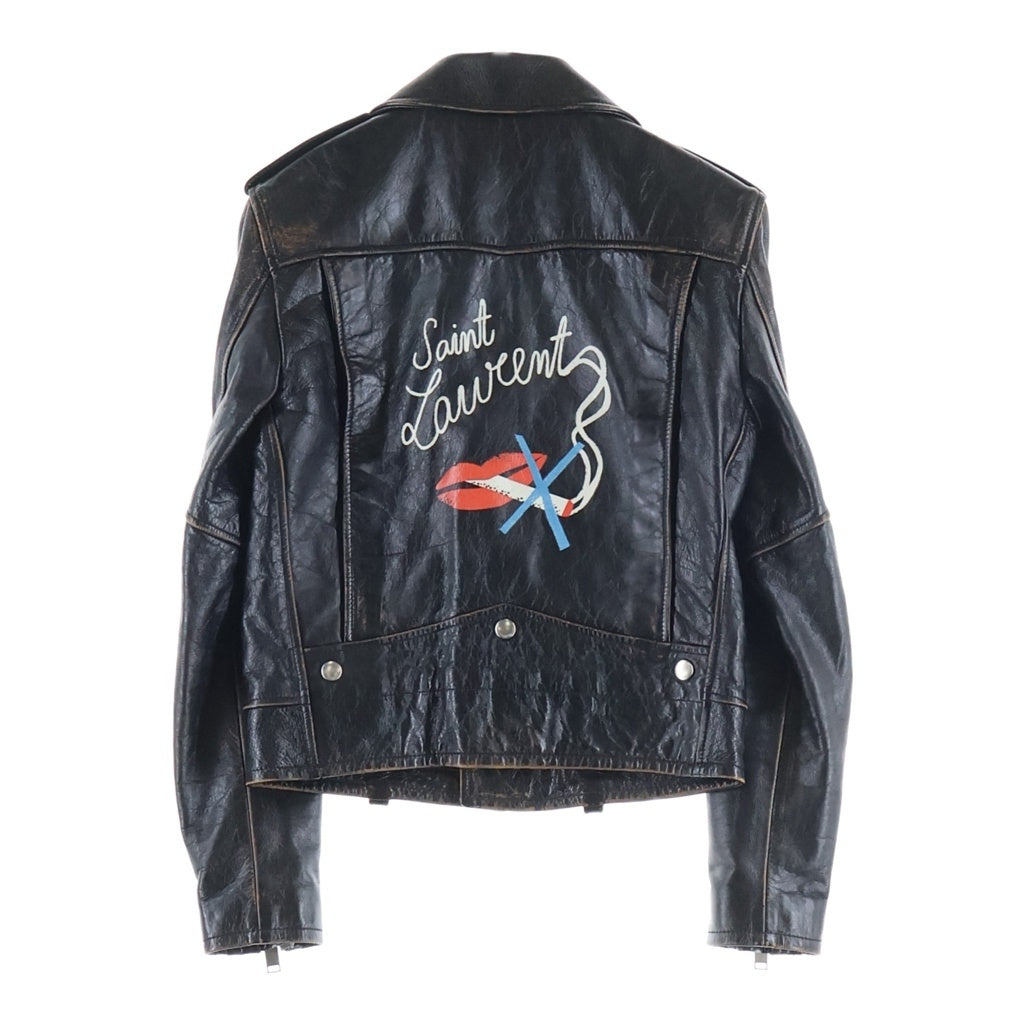 SAINT LAURENT PARIS(サンローランパリ) L01 SMOKING LIPS MOTORCYCLE JACKET スモーキングリップ ダメージ加工 ライダースジャケット レザー ブラック 483159