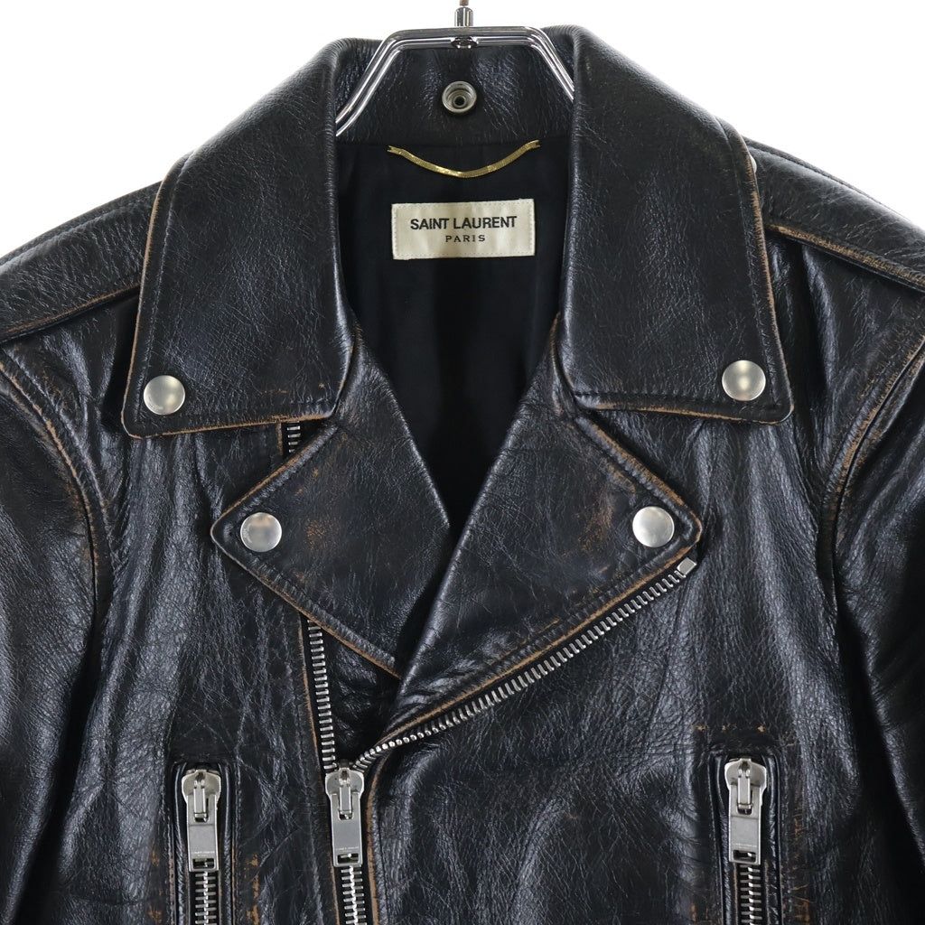 SAINT LAURENT PARIS(サンローランパリ) L01 SMOKING LIPS MOTORCYCLE JACKET スモーキングリップ ダメージ加工 ライダースジャケット レザー ブラック 483159