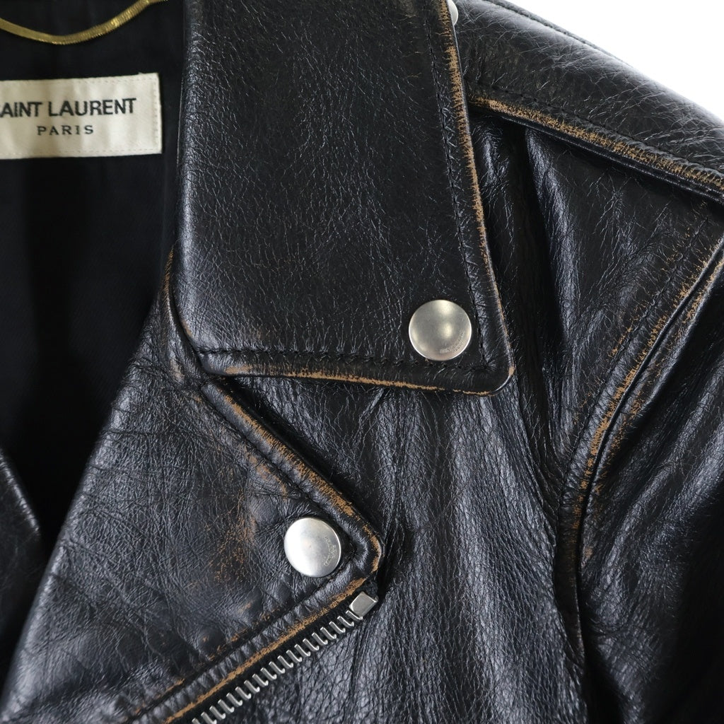 SAINT LAURENT PARIS(サンローランパリ) L01 SMOKING LIPS MOTORCYCLE JACKET スモーキングリップ ダメージ加工 ライダースジャケット レザー ブラック 483159