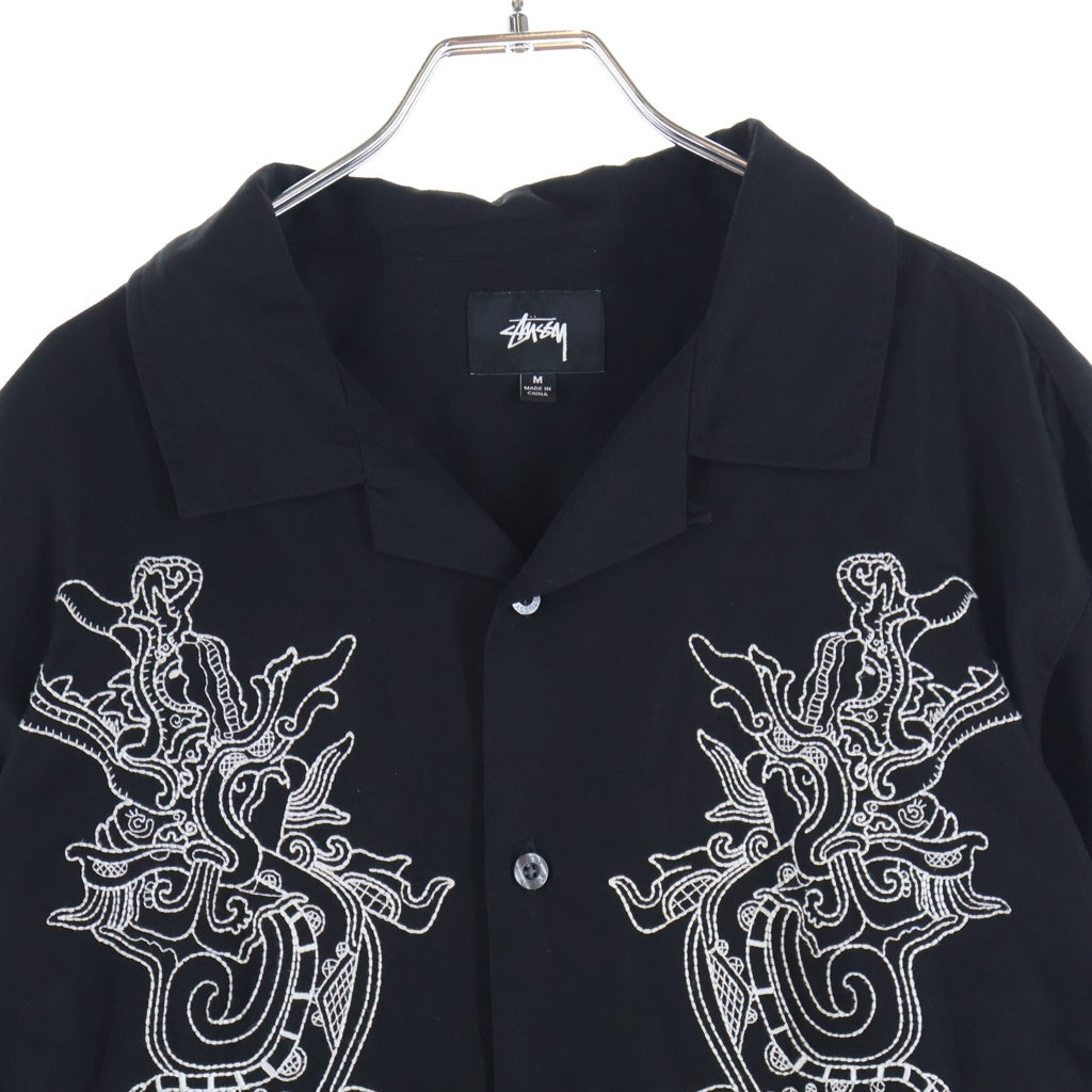 STUSSY(ステューシー) EMBROIDERED DRAGON SHIRT フロント刺繍 龍 開襟長袖シャツ ブラック
