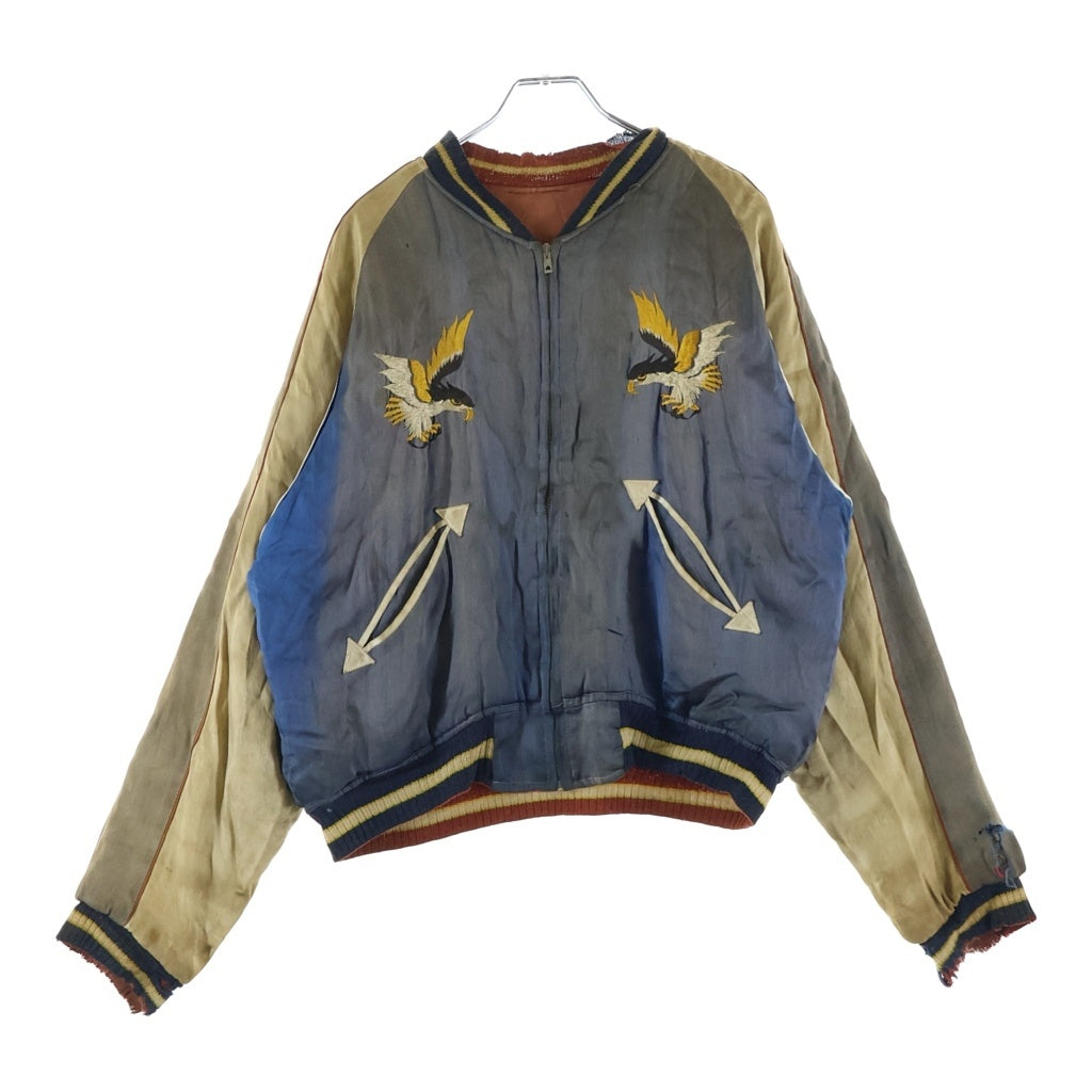 VINTAGE(ヴィンテージ) 50S TTS 鷹 虎 KOREA バタフライジップ スカジャン ブルー/レッド