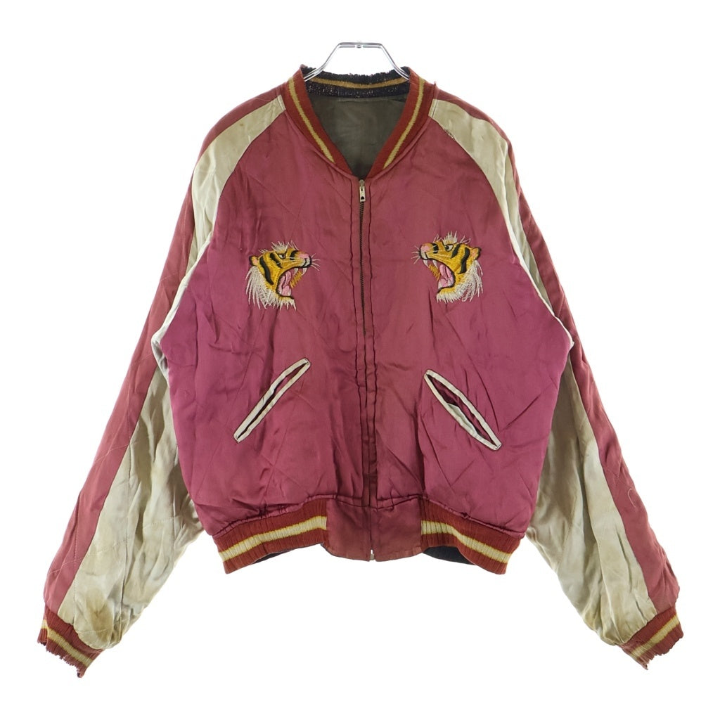 VINTAGE(ヴィンテージ) 50S TTS 鷹 虎 KOREA バタフライジップ スカジャン ブルー/レッド