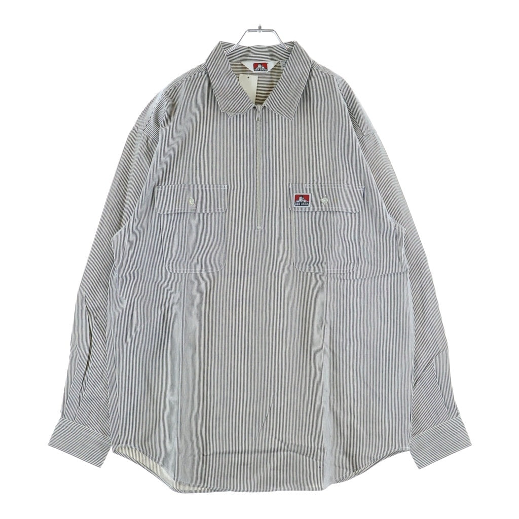 BEN DAVIS(ベンデイビス) DEADSTOCK HALF ZIP WORK SHIRT デッドストック ヒッコリー ストライプ ハーフジップ 長袖シャツ ホワイト/ネイビー