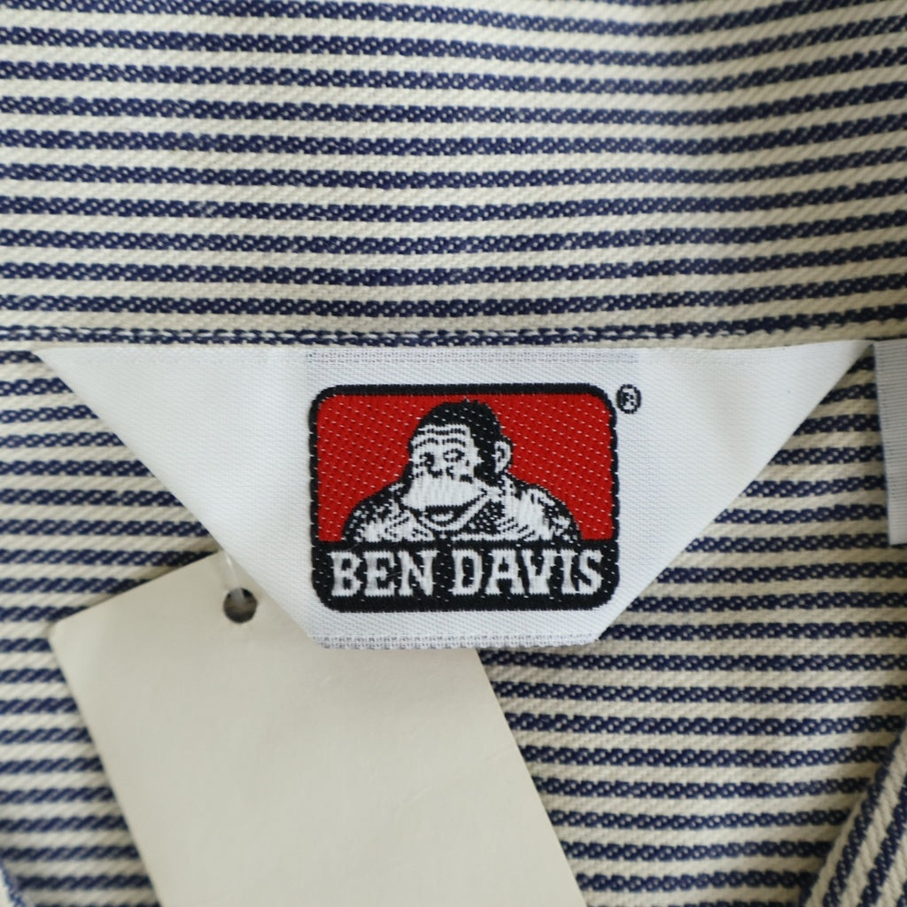 BEN DAVIS(ベンデイビス) DEADSTOCK HALF ZIP WORK SHIRT デッドストック ヒッコリー ストライプ ハーフジップ 長袖シャツ ホワイト/ネイビー