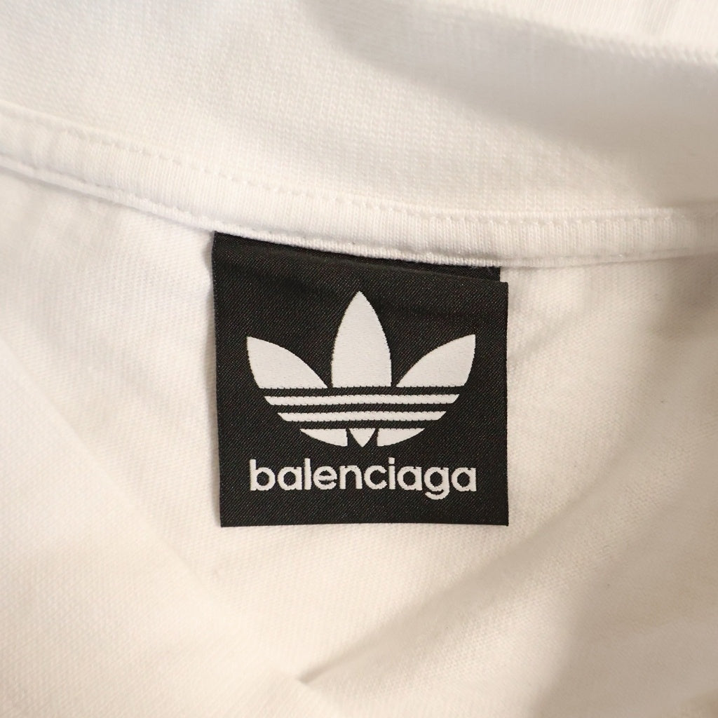BALENCIAGA(バレンシアガ) × adidas Cotton Crew Neck Tee アディダス トレフォイルロゴ 3ストライプ 半袖Tシャツ カットソー ホワイト 739101