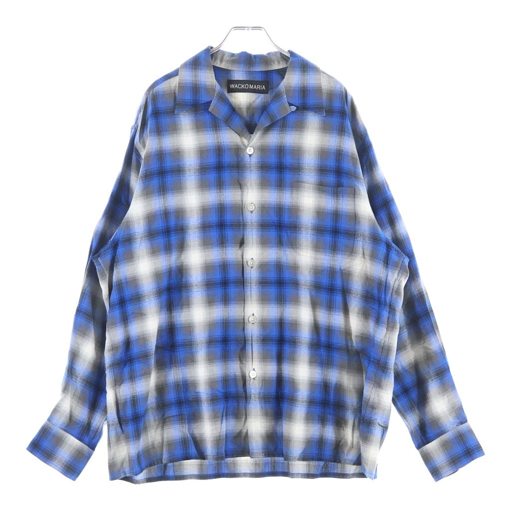 WACKO MARIA(ワコマリア) OMBRE CHECK OPEN COLLAR RAYON SHIRT L/S オンブレ チェック オープンカラー レーヨン 長袖シャツ ブルー/ブラック/ホワイト