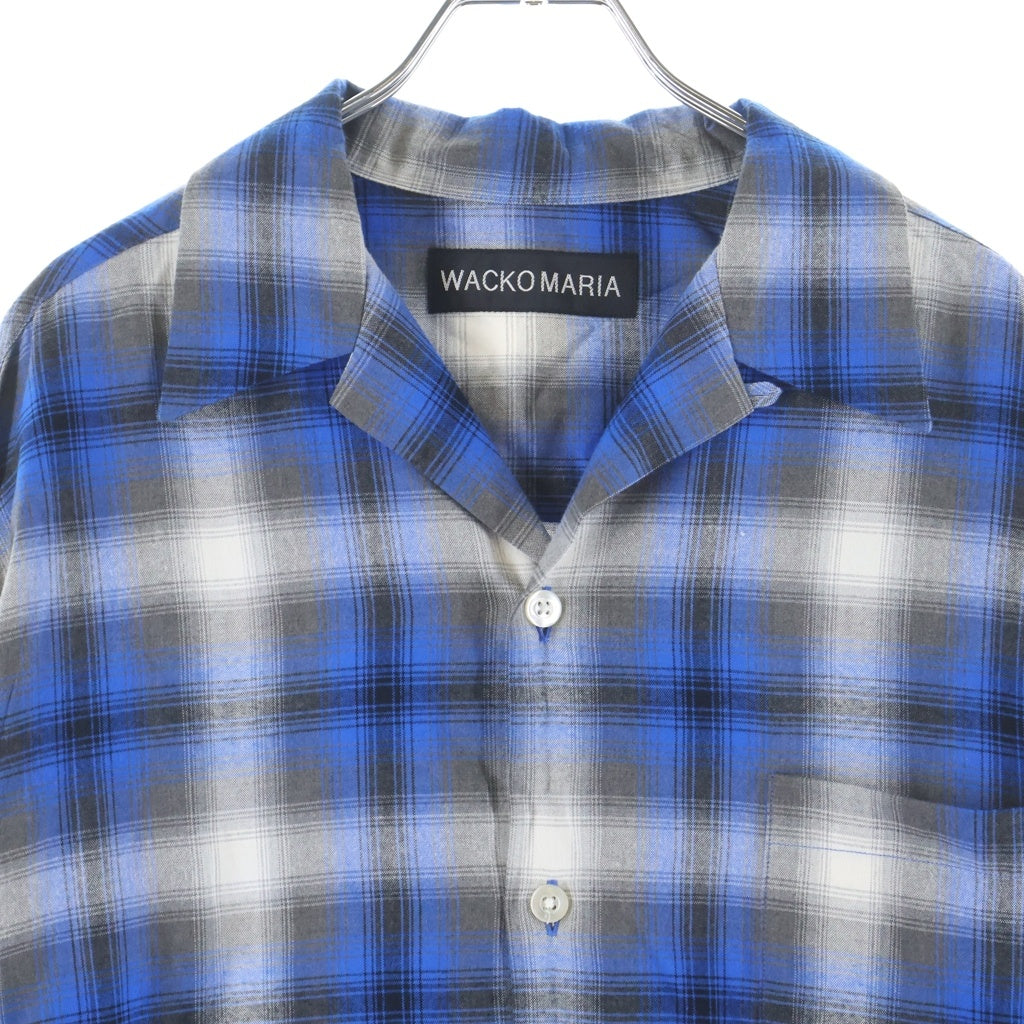 WACKO MARIA(ワコマリア) OMBRE CHECK OPEN COLLAR RAYON SHIRT L/S オンブレ チェック オープンカラー レーヨン 長袖シャツ ブルー/ブラック/ホワイト