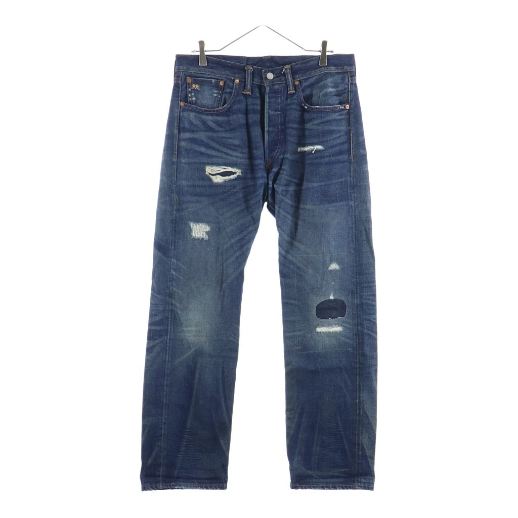 RRL(ダブルアールエル) ダメージ加工 隠しリベット Vステッチ デニムパンツ インディゴ 782914791001