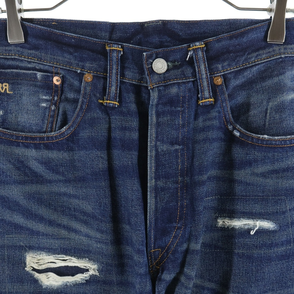 RRL(ダブルアールエル) ダメージ加工 隠しリベット Vステッチ デニムパンツ インディゴ 782914791001