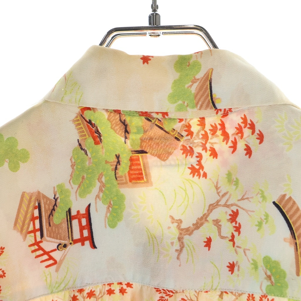 VINTAGE(ヴィンテージ) 50S OPEN COLLAR JAPANESE PATTERN HAWAIIAN S/S SHIRT 和柄 オープンカラー ハワイアン 半袖シャツ 総柄 ベージュ/グリーン/レッド