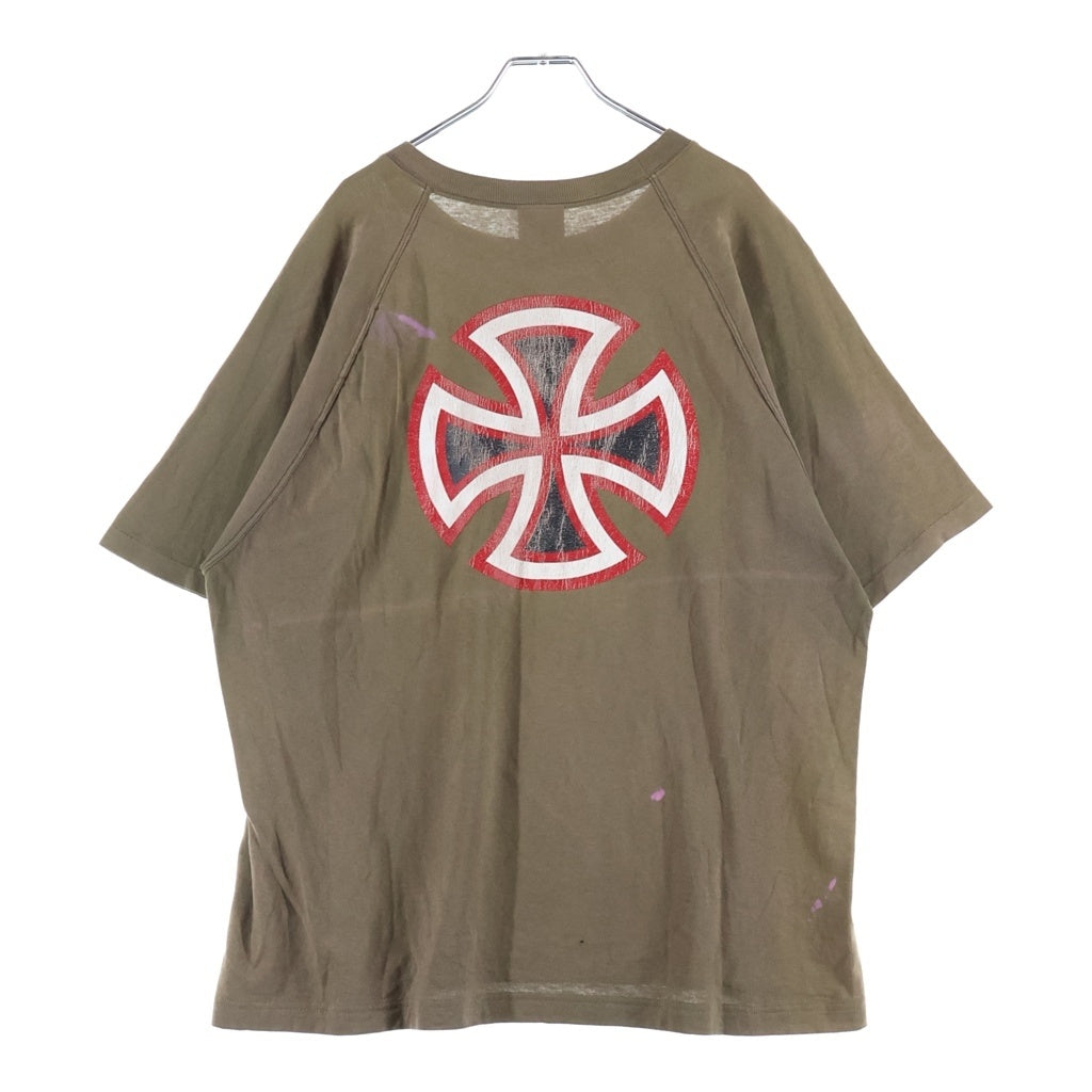 INDEPENDENT(インデペンデント) 90S NHS IRON CROSS TEE クロス プリント 半袖Tシャツ ラグラン カットソー ブラウン