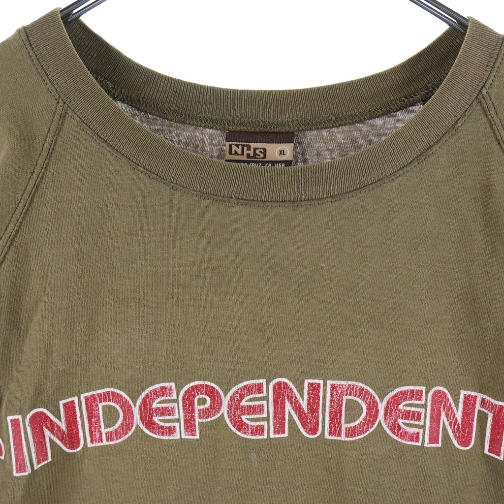 INDEPENDENT(インデペンデント) 90S NHS IRON CROSS TEE クロス プリント 半袖Tシャツ ラグラン カットソー ブラウン