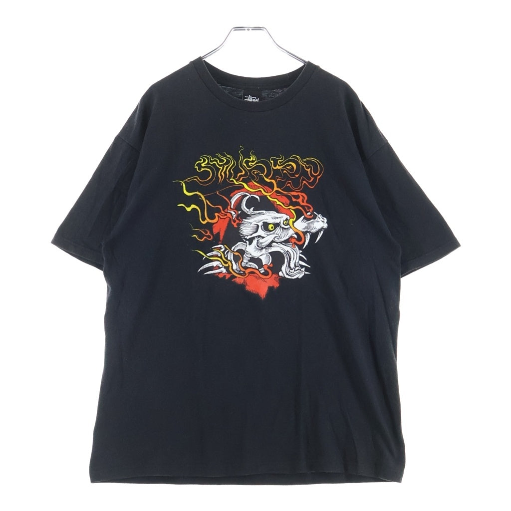 STUSSY(ステューシー) 10S DRAGON SKULL パウエルパロディ ドラゴン スカル フロントプリント 半袖Tシャツ カットソー ブラック