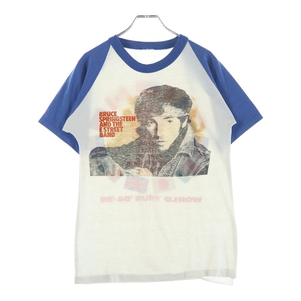 VINTAGE(ヴィンテージ) 80S BRUCE SPRINGSTEEN AND THE E STREET BAND ブルーススプリングスティーン ツアーTシャツ クルーネック半袖ラグランカットソー ホワイト/ブルー