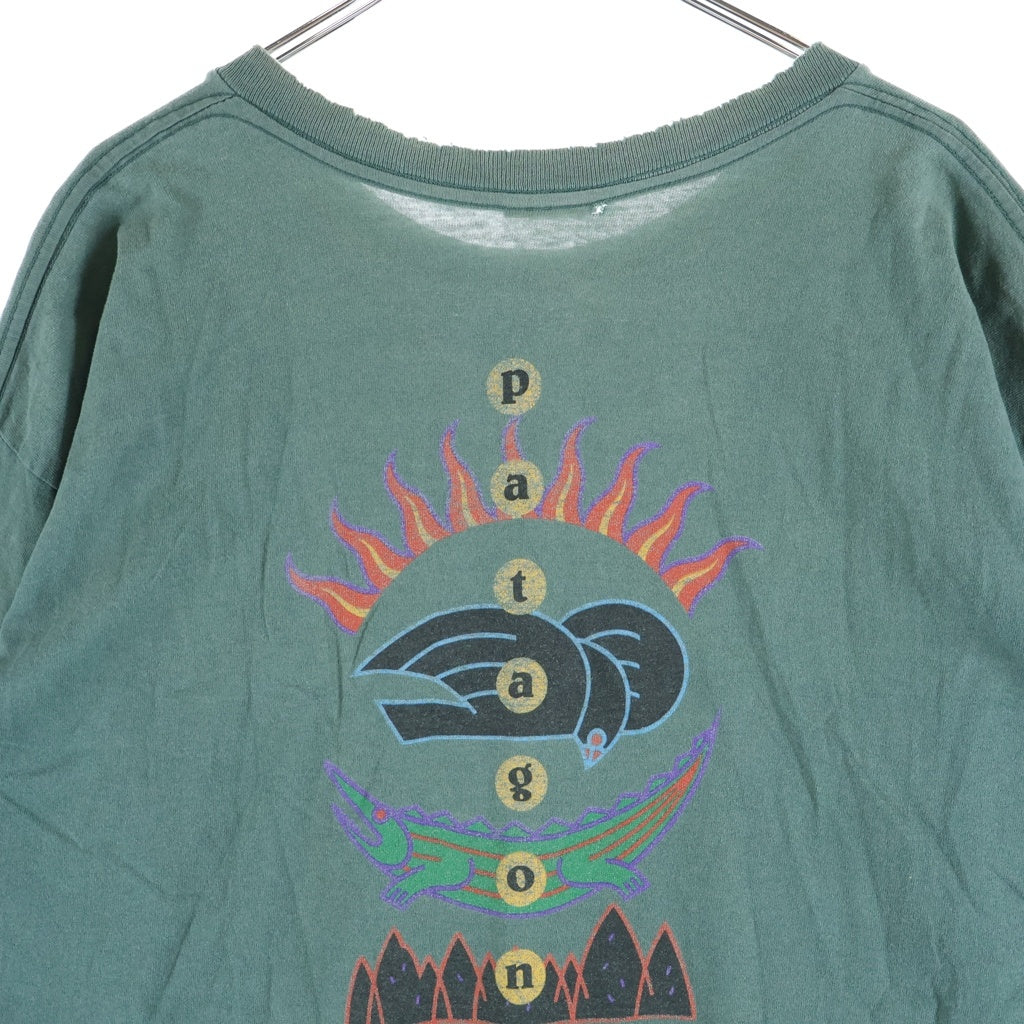 PATAGONIA(パタゴニア) 90S VINTAGE FITZ ROY WILD RESPONSIBILI TEE ヴィンテージ USA製 雪無しタグ 絶滅危惧種 両面プリント 半袖Tシャツ カットソー グリーン
