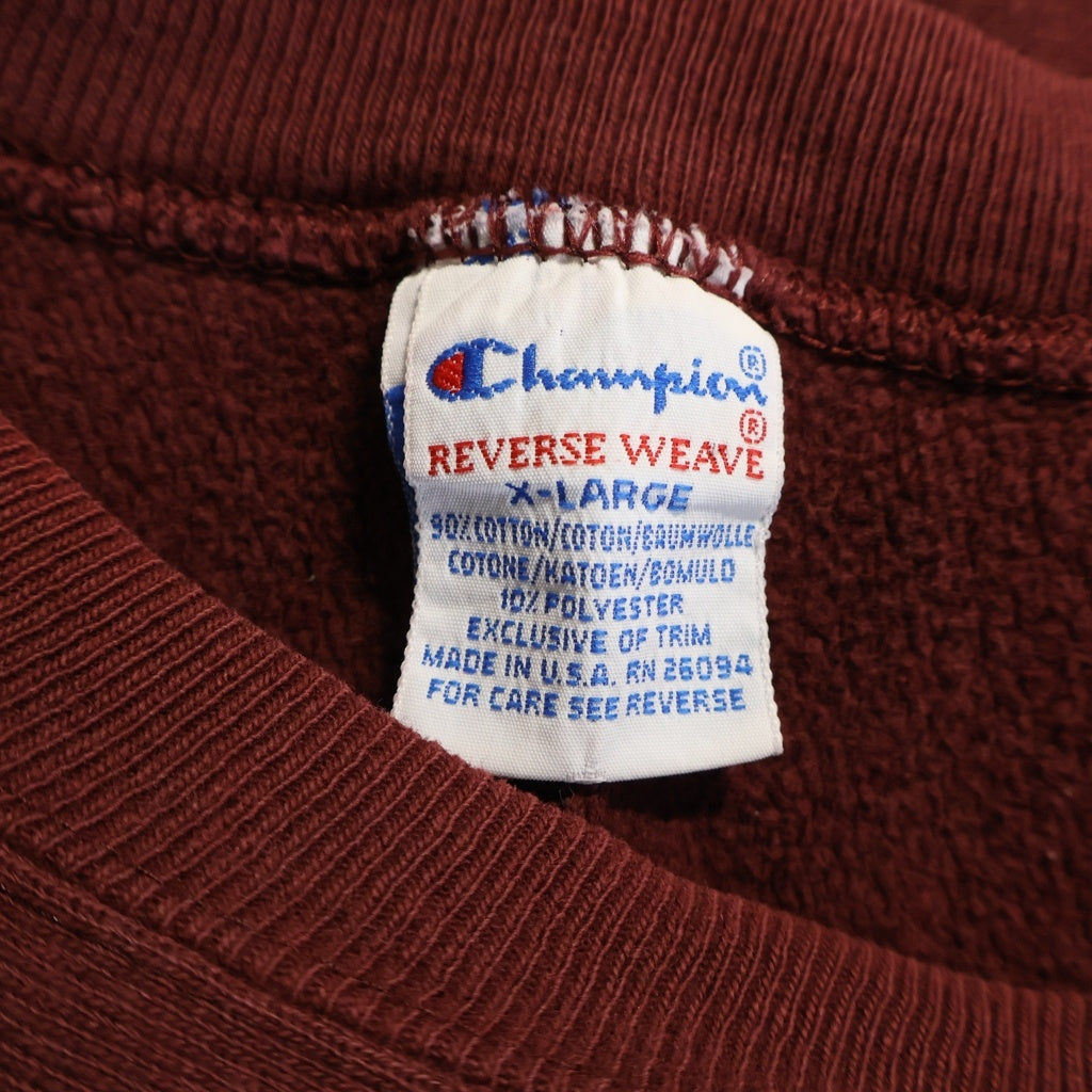 CHAMPION(チャンピオン) 90S REVERSE WEAVE COLLEGE OF CHARLESTON リバースウィーブ 三段 クルーネックスウェットトレーナーボルドー