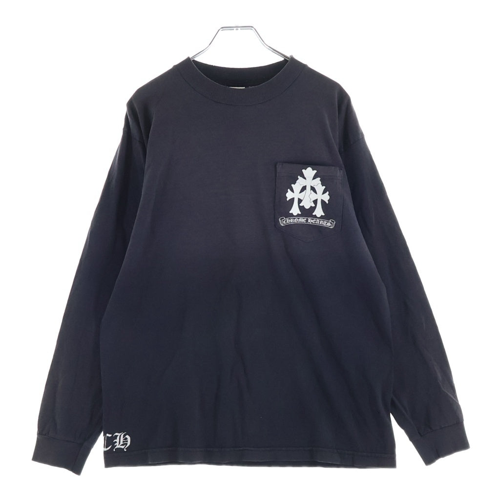 CHROME HEARTS(クロムハーツ) CEMETERY CROSS TIRE TRACK TEE バックセメタリークロスタイヤトラック 両面プリントTシャツ クルーネック長袖カットソー ブラック