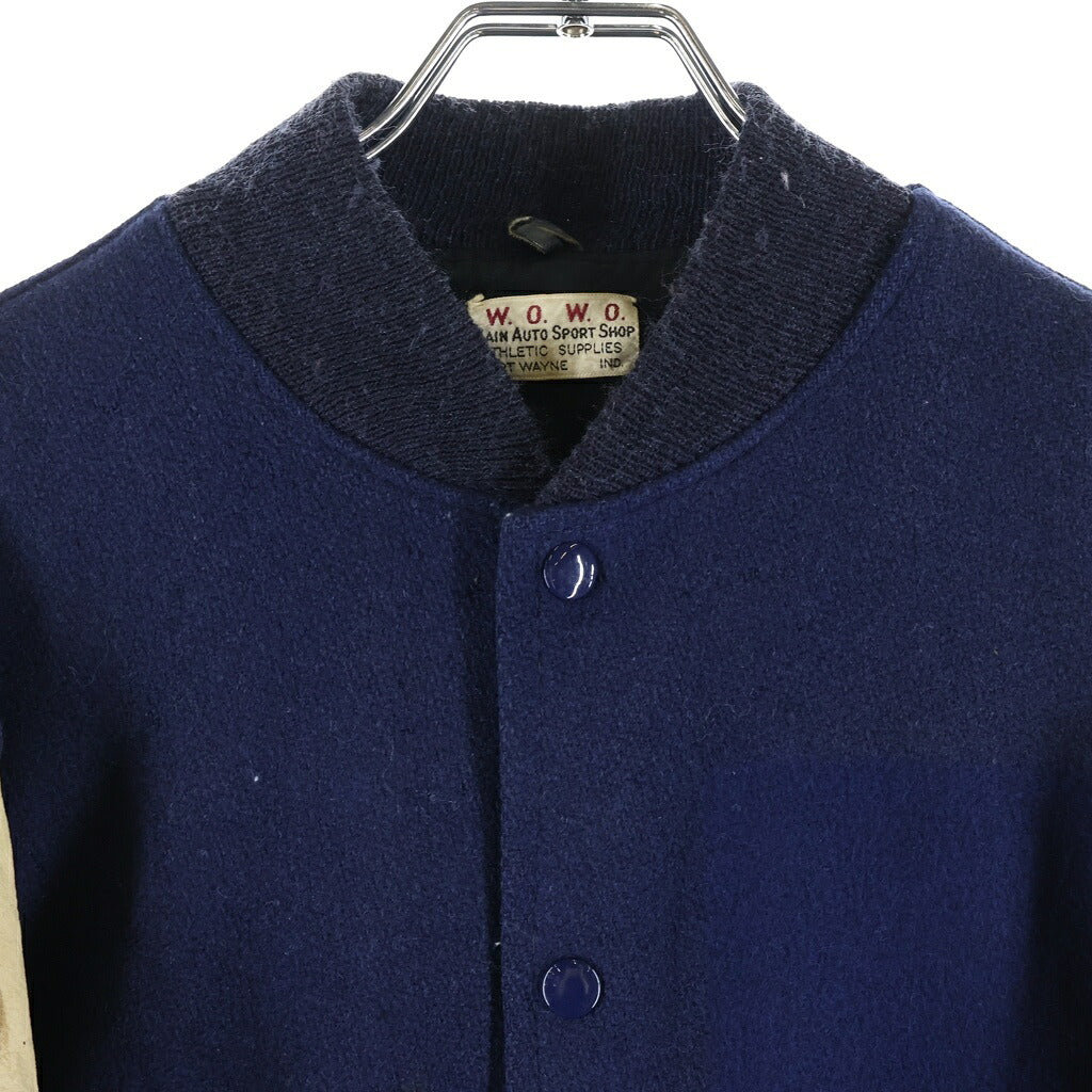 VINTAGE(ヴィンテージ) 60S W.O.W.O. MAIN AUTO SPORT SHOP WOOL LEATHER STUDIUM JACKET ウール レザー ボタスタ スタジャン スタジアムジャケット ネイビー/ホワイト