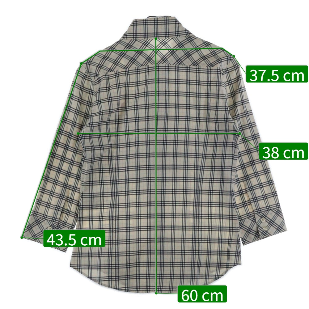 BURBERRY BLUE LABEL(バーバリーブルーレーベル) ノバチェック総柄 コットン ワンポイントロゴ刺繍 ロングスリーブ 長袖シャツ アイボリー