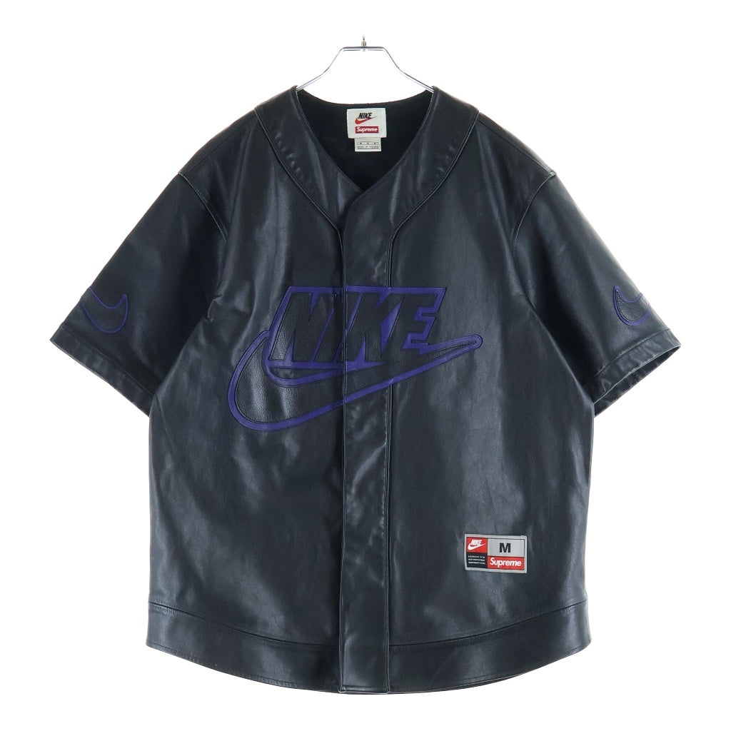 SUPREME(シュプリーム) 19AW×NIKE Leather Baseball Jersey ナイキ レザー ベースボール ジャージー 半袖シャツ ブラック CK6221-010