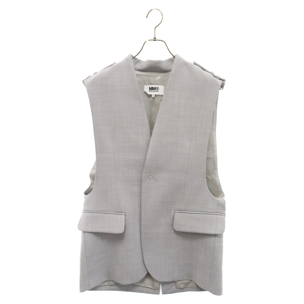 MM6 Maison Margiela(エムエムシックスメゾンマルジェラ) 22AW ウール混メランジジレ S52FB0065 ショルダーエポーレットロングベスト グレー