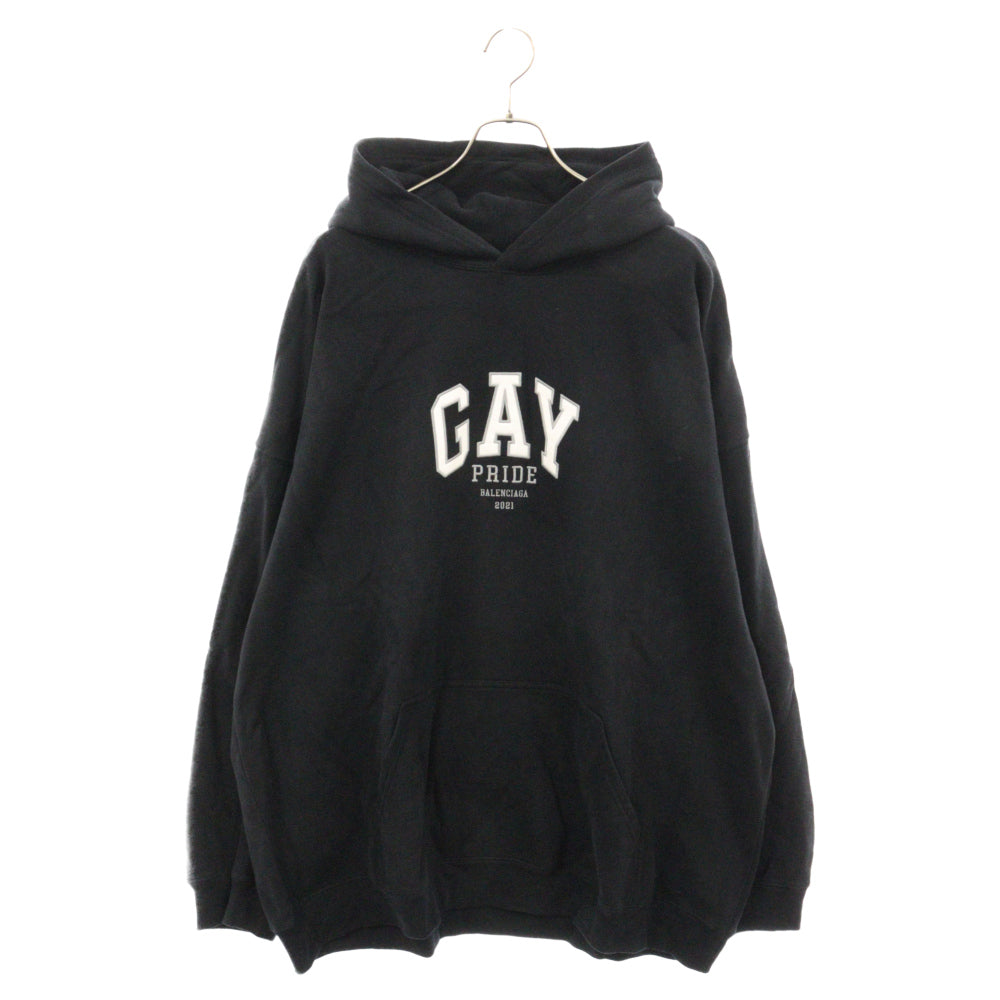 BALENCIAGA(バレンシアガ) Gay Pride Hooded Sweatshirt 651799 TLV54 ロゴ刺繍 プルオーバーパーカー フーディ ブラック