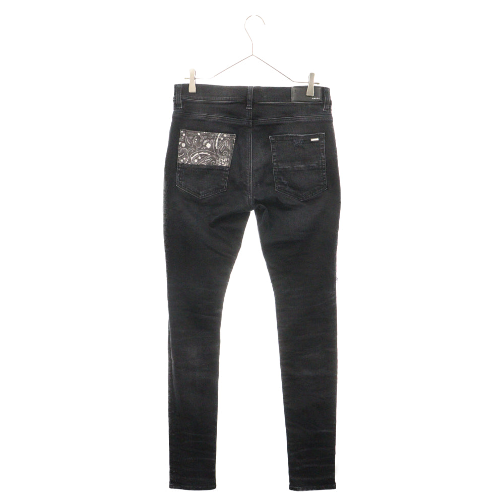 AMIRI(アミリ) 22AW MX1 Bandana Skinny Fit Jeans バンダナパッチ クラッシュ加工 スキニーデニムパンツ ジーンズ ブラック