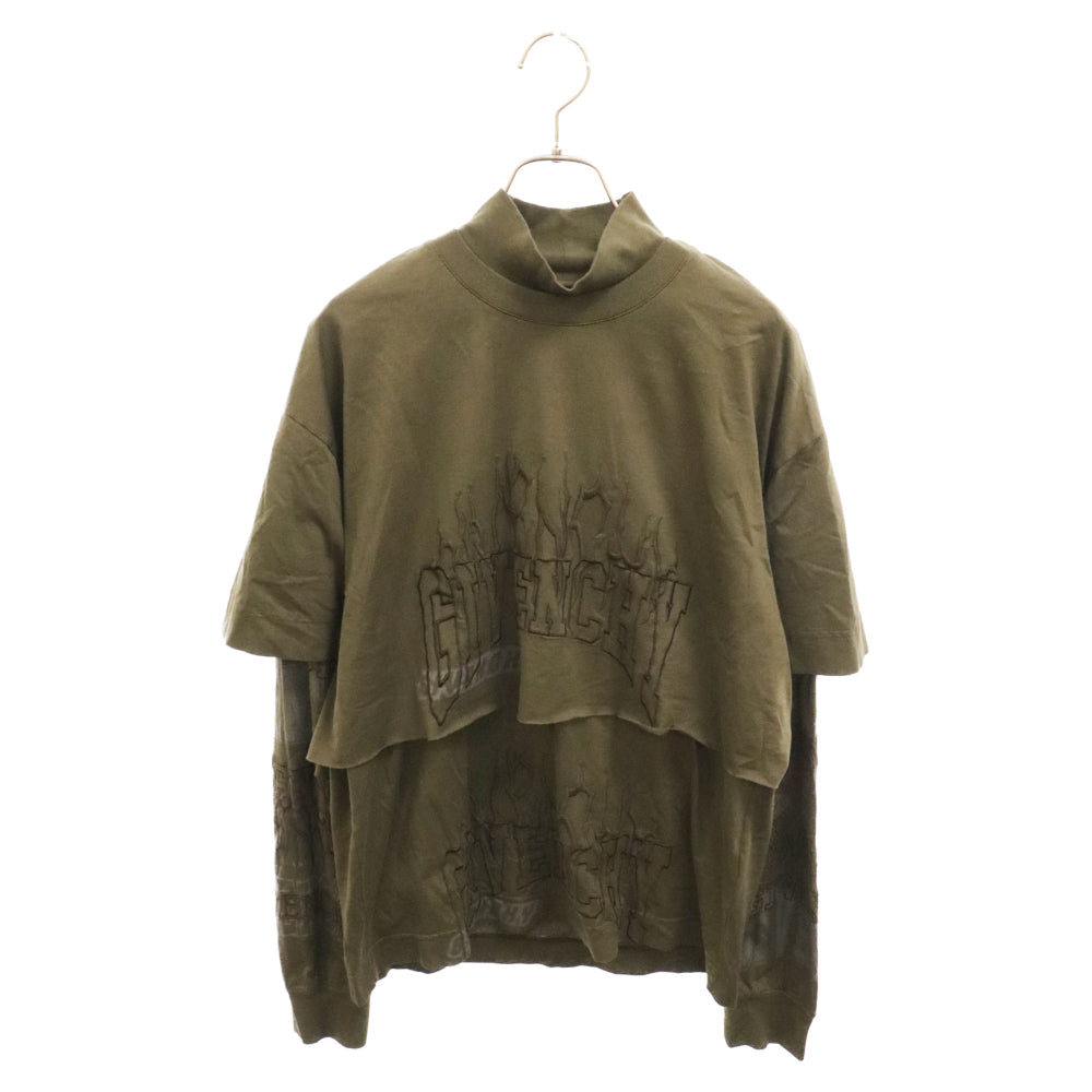 GIVENCHY(ジバンシィ) 24SS Overlapped Embroidered Tee BM71FR3Y8V オーバーラップエフェクト刺繍レイヤード長袖Tシャツ カットソー カーキ