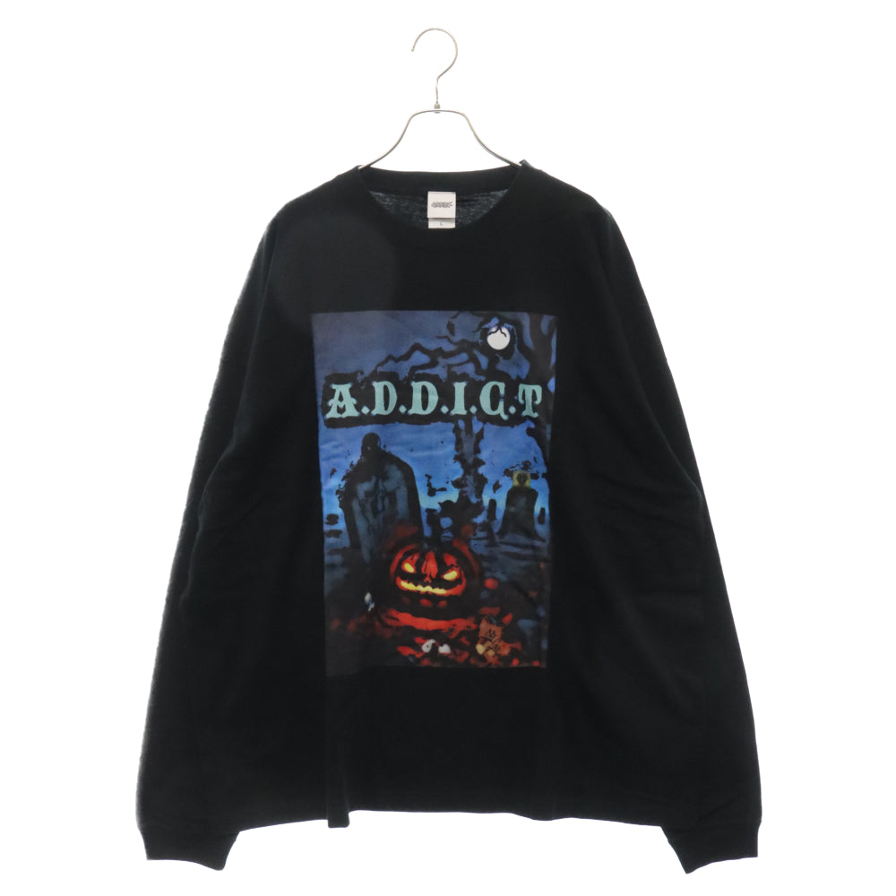 A.D.D.I.C.T(アディクト) ハロウィンデザイン パンプキン 長袖Tシャツ ブラック