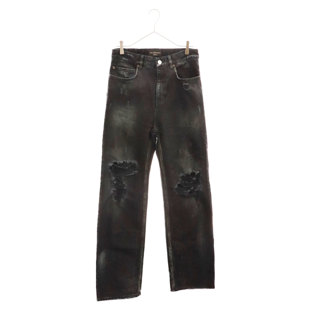 BALENCIAGA(バレンシアガ) 23SS RIPPED MEDIUM FIT PANTS 745151 TBP47 ヴィンテージ加工ミディアムフィットリップトデニムパンツ ダメージジーンズ ブラック