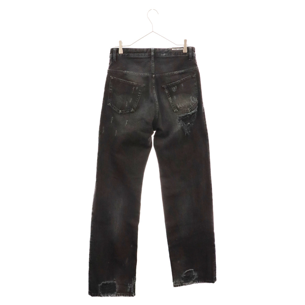 BALENCIAGA(バレンシアガ) 23SS RIPPED MEDIUM FIT PANTS 745151 TBP47 ヴィンテージ加工ミディアムフィットリップトデニムパンツ ダメージジーンズ ブラック