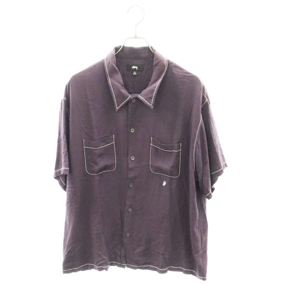 STUSSY(ステューシー) CONTRAST PICK STITCHED SHIRT エンブロイダリーロゴ 半袖シャツ パープル 72966-00