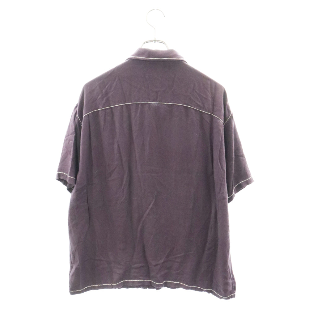 STUSSY(ステューシー) CONTRAST PICK STITCHED SHIRT エンブロイダリーロゴ 半袖シャツ パープル 72966-00
